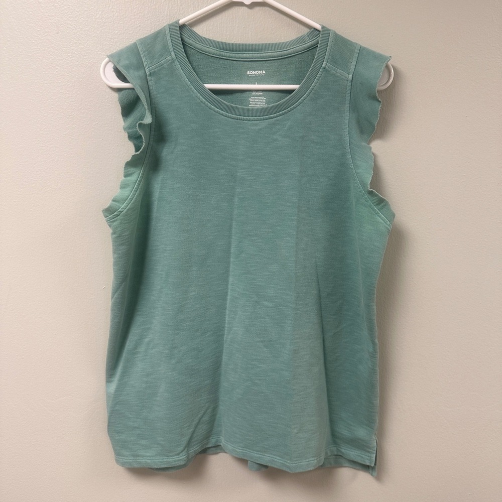 Sonoma Goods For Life Womens Sage Green Ruffle Shoulder Sleeveless Knit Top L